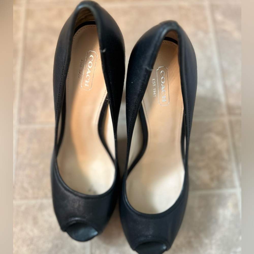 Coach Black Peep-Toe Leather Heels - Picture 5 of 9
